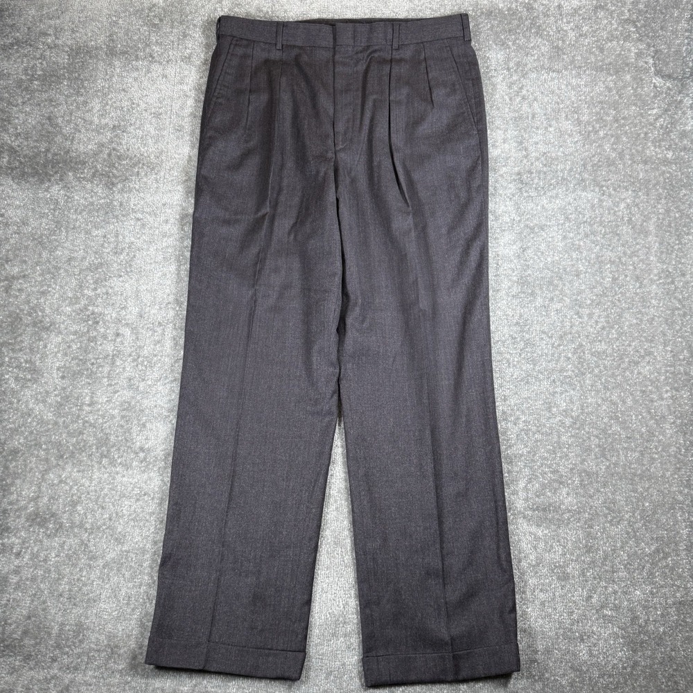 Vintage Lands' End Trousers Mens 36x32 Purple Pleated Cuffed Baggy Wool USA Made